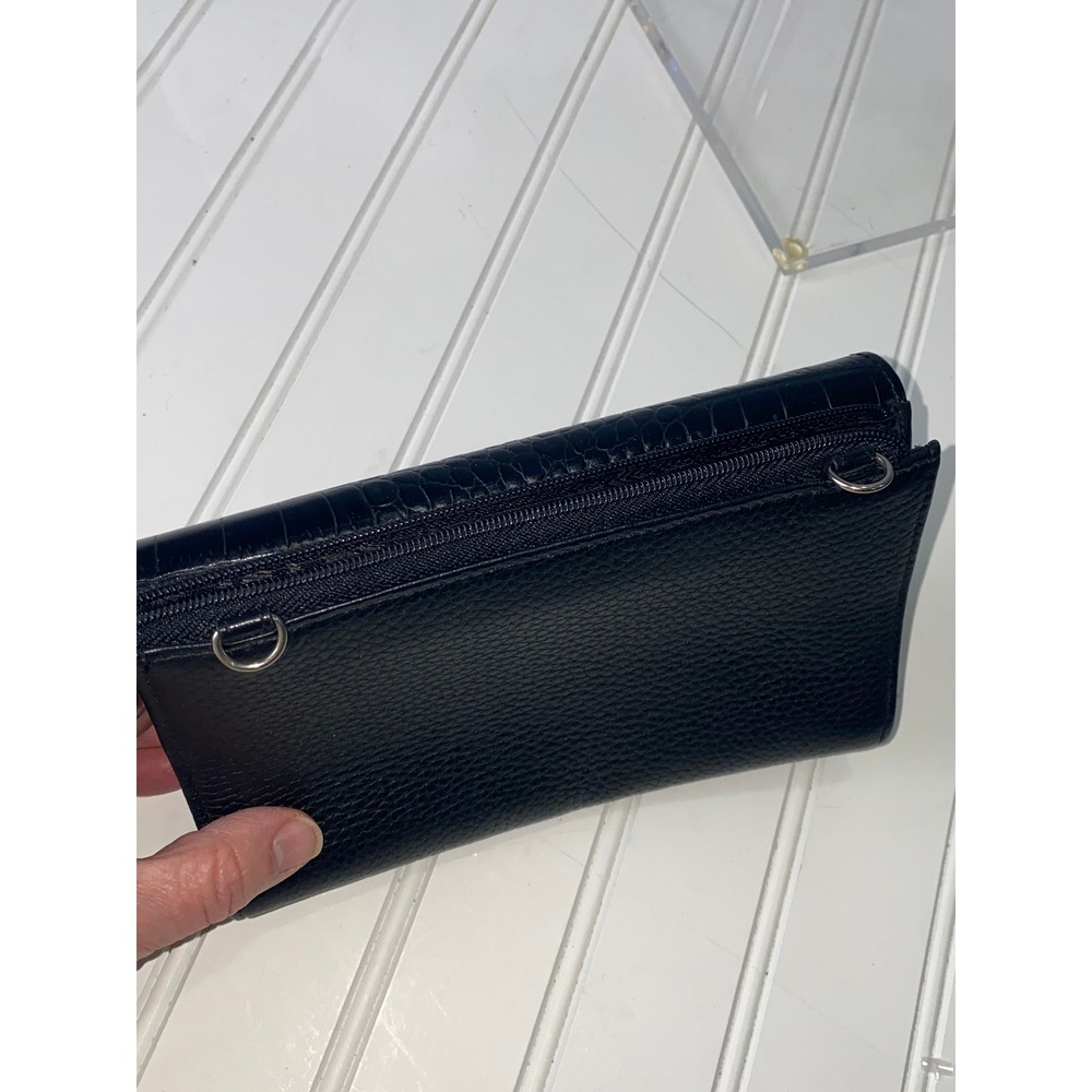 Brighton Black Leather Wallet Embossed‎ Heart Details Croc Flap Convertible - Picture 8 of 13